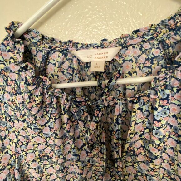 Summer dress short tie neck ruffle flutter micro floral print feminine fairy L - Picture 8 of 13
